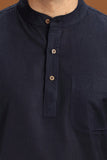 DARK BLUE LINEN COTTON HALF SLEEVES SHORT KURTA