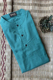 GREEN TEXTURED SOFT COTTON SHORT KURTA FULL SLEEVES