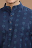 BLUE COTTON DOBBY LONG KURTA