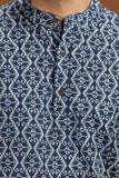 BLUE PRINTED COTTON SHORT KURTA FULL SLEEVES