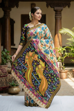 SRIKALAHASTI  PENKALAMKARI HANDPAINTED NATURAL DYED NELLORE SILK ZARI BORDER PEN KALAMKARI SAREE