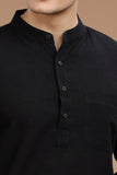 BLACK HANDLOOM COTTON LONG KURTA