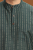 GREEN DOBBY COTTON SHORT KURTA HALF SLEEVES