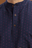 BLUE DOBBY COTTON SHORT KURTA HALF SLEEVES