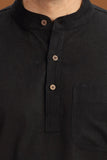 BLACK LINEN COTTON HALF SLEEVES SHORT KURTA