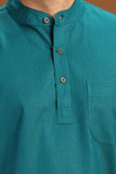 GREEN LINEN COTTON HALF SLEEVES SHORT KURTA
