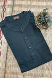 GREEN SELF TEXTURED COTTON SHORT KURTA FULL SLEEVES