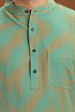 GREEN COTTON DOBBY LONG KURTA