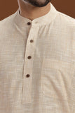 BEIGE COTTON DOBBY LONG KURTA