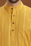 YELLOW COTTON DOBBY LONG KURTA