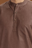 BROWN LINEN COTTON FULL SLEEVES SHORT KURTA