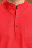 RED LINEN COTTON HALF SLEEVES SHORT KURTA