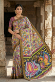SRIKALAHASTI  PENKALAMKARI HANDPAINTED NATURAL DYED NELLORE SILK ZARI BORDER PEN KALAMKARI SAREE