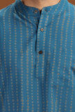 BLUE PRINTED COTTON SHORT KURTA HALF SLEEVES