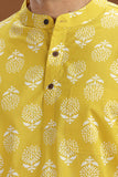 YELLOW PRINTED COTTON SHORT KURTA FULL SLEEVES