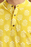 YELLOW PRINTED COTTON SHORT KURTA HALF SLEEVES