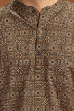 GREY PRINTED COTTON SHORT KURTA HALF SLEEVES