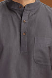GREY LINEN COTTON HALF SLEEVES SHORT KURTA
