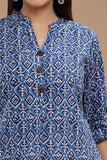 BLOCKPRINT COTTON KURTI WITH ROLL UP SLEEVES