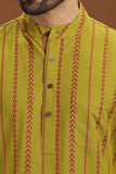 MUSTARD GREEN COTTON DOBBY LONG KURTA