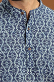 BLUE PRINTED COTTON SHORT KURTA HALF SLEEVES