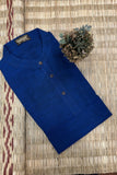 BLUE TEXTURED SOFT COTTON SHORT KURTA FULL SLEEVES