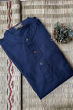 BLUE SELF TEXTURED COTTON SHORT KURTA FULL SLEEVES