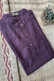 BROWN SELF TEXTURED COTTON SHORT KURTA FULL SLEEVES