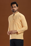 YELLOW DOBBY COTTON SHORT KURTA FULL SLEEVES