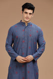 BLUE COTTON DOBBY LONG KURTA