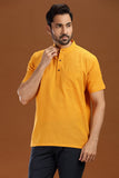 YELLOW DOBBY COTTON SHORT KURTA HALF SLEEVES