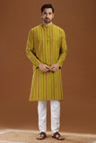 MUSTARD GREEN COTTON DOBBY LONG KURTA