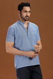 BLUE DOBBY COTTON SHORT KURTA HALF SLEEVES