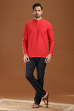 RED LINEN COTTON FULL SLEEVES SHORT KURTA