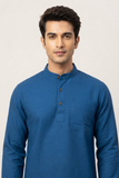 BLUE TEXTURED SOFT COTTON SHORT KURTA FULL SLEEVES