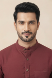MAROON SELF TEXTURED COTTON SHORT KURTA HALF SLEEVES