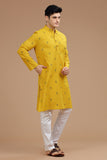 YELLOW COTTON DOBBY LONG KURTA