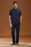 BLUE DOBBY COTTON SHORT KURTA HALF SLEEVES