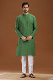 GREEN COTTON DOBBY LONG KURTA