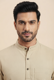 BEIGE TEXTURED COTTON SHORT KURTA HALF SLEEVES