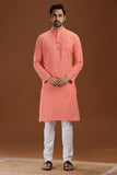 PEACH COTTON DOBBY LONG KURTA