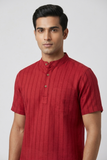 MAROON SELF STRIPES COTTON SHORT KURTA HALF SLEEVES