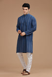 BLUE COTTON DOBBY LONG KURTA