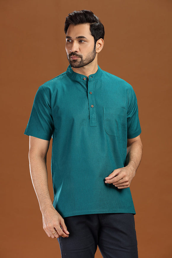 linen cotton short kurta for men, traditional wear, breathable fabric