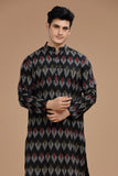 BLACK IKAT FINE COUNT COTTON LONG KURTA