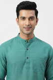 GREEN TEXTURED SOFT COTTON SHORT KURTA FULL SLEEVES