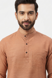 PEACH TEXTURED SOFT COTTON SHORT KURTA FULL SLEEVES