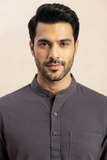GREY SELF TEXTURED COTTON SHORT KURTA HALF SLEEVES