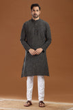 BLACK COTTON DOBBY LONG KURTA