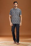 BLACK PRINTED COTTON SHORT KURTA HALF SLEEVES